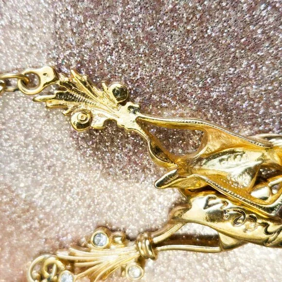 Vintage Avon Champagne Bottle Earring - 80s Gold Metal with Faux Pearls - Picture 5 of 5